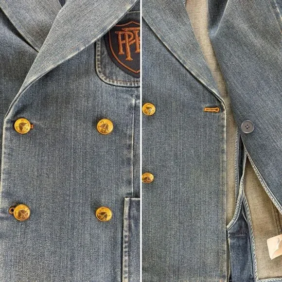 Polo Ralph Lauren Denim Crest Blazer Double Breasted Gold Button XS - Picture 11 of 12